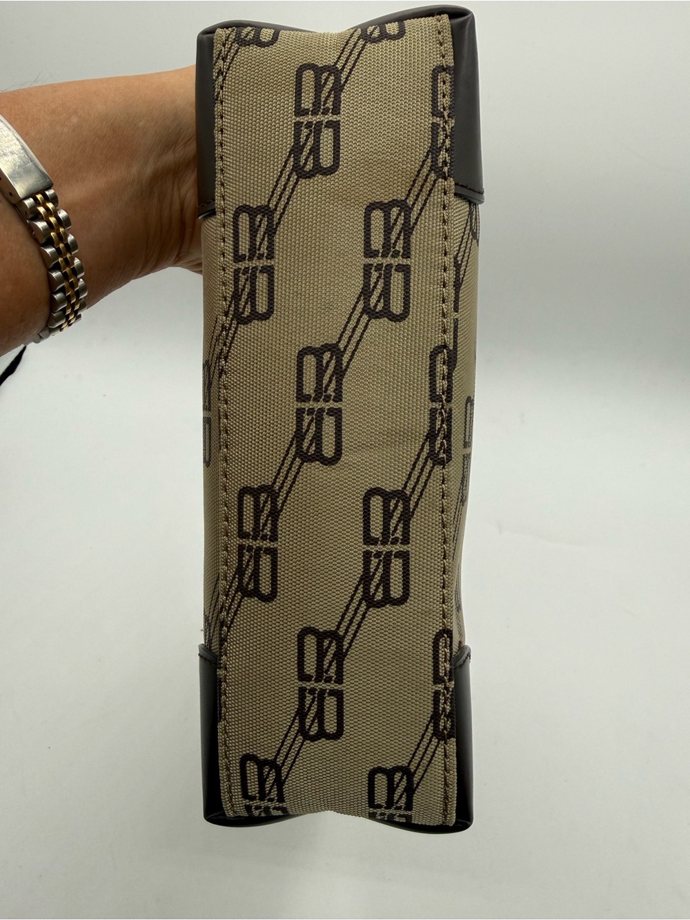 Balenciaga Beige and Dark Brown Logo-Print Shoulder Bag EUC w/ COA - Picture 6 of 11